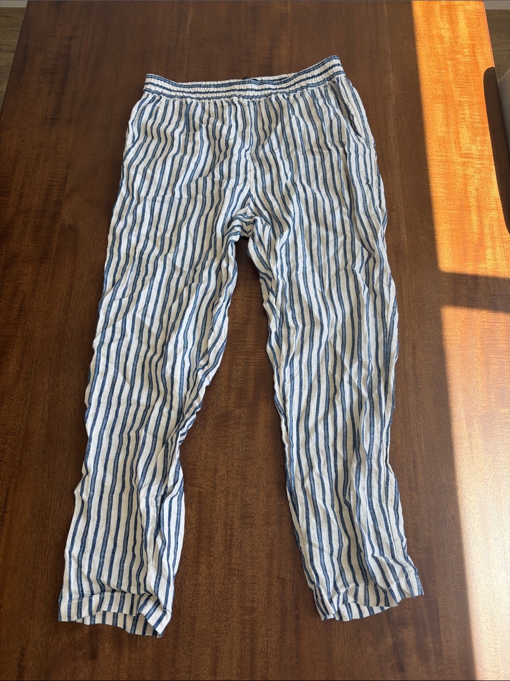 Tahari Blue and White Striped Straight Leg Pants